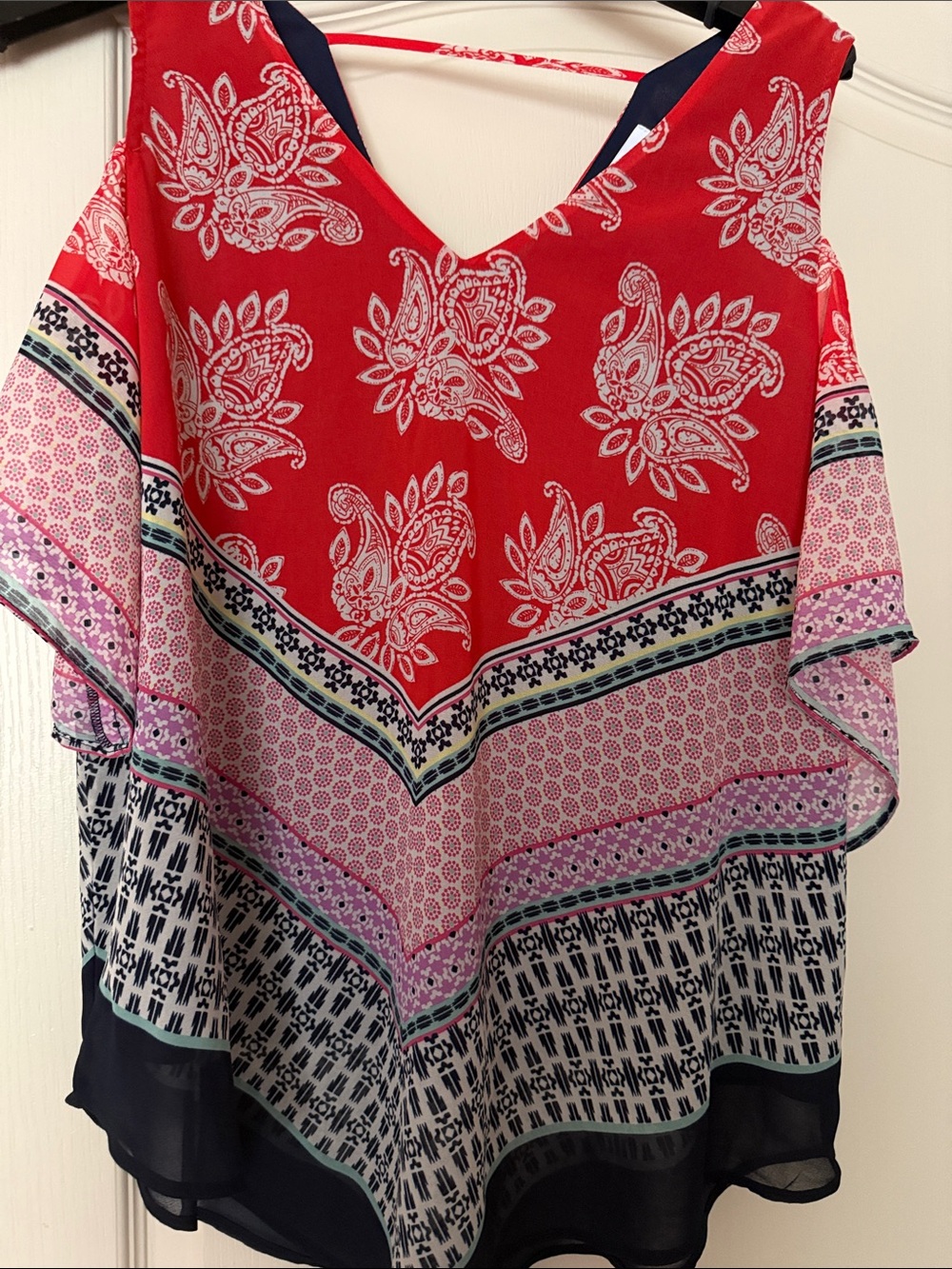 DR2 Red Paisley V-Neck Layered Flutter Tunic
